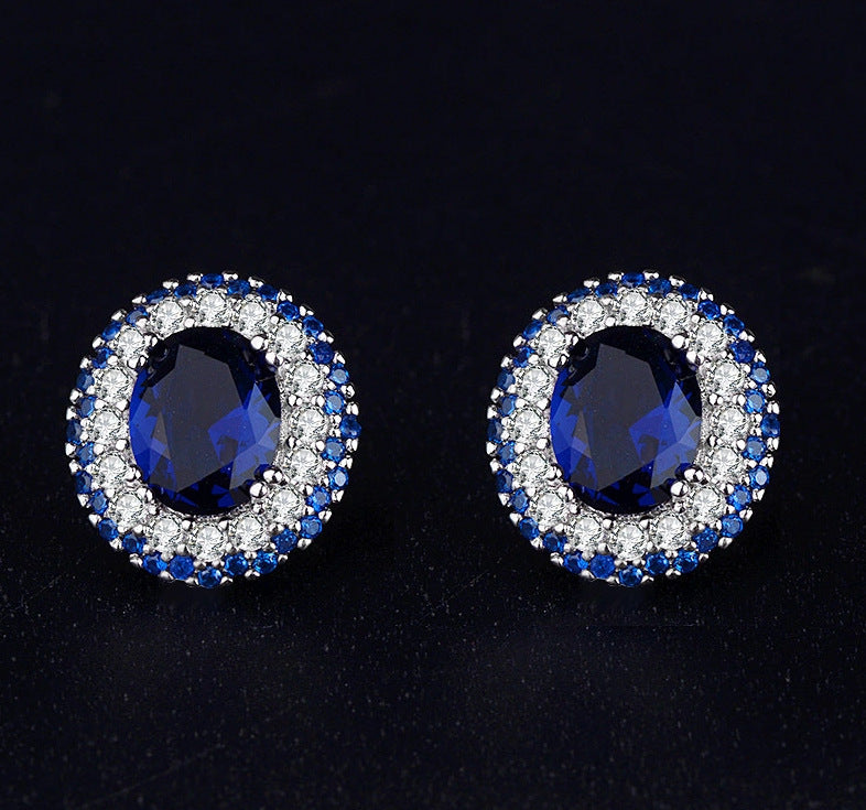 Casual Versatile Zircon Ornament Inlaid Sapphire Earrings