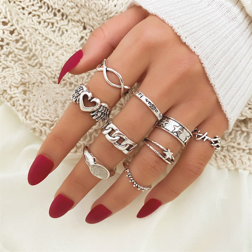 Jewelry Knuckle Retro Exaggerated Gem Combination Rings