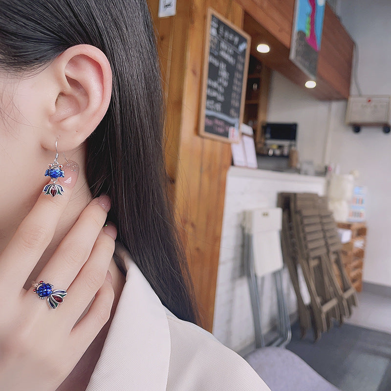 Yin Retro Fashion Epoxy Blue Small Goldfish Creative Rings