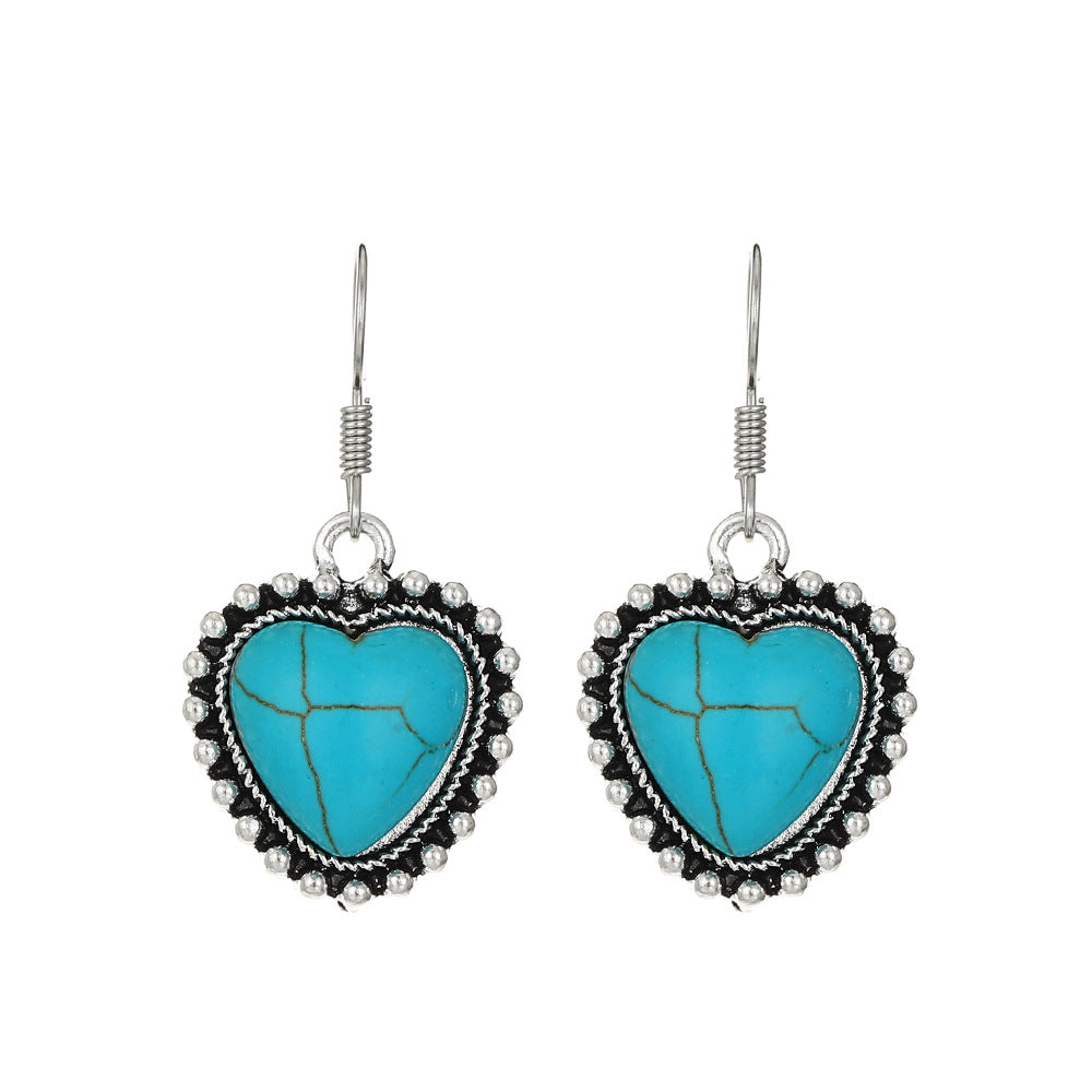 Love Türkis-Legierungs-Ohrringe mit geometrischem Mondstein im Used-Look