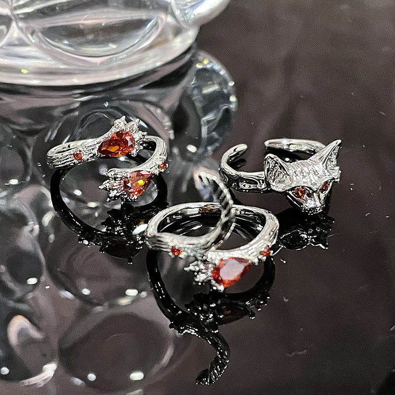 Design Personalized Cold Style Red Zircon Dark Rings