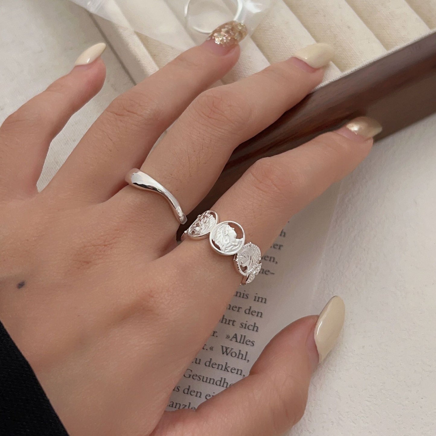 Women's Sterling Sier Opening Adjustable Simple Advanced Rings