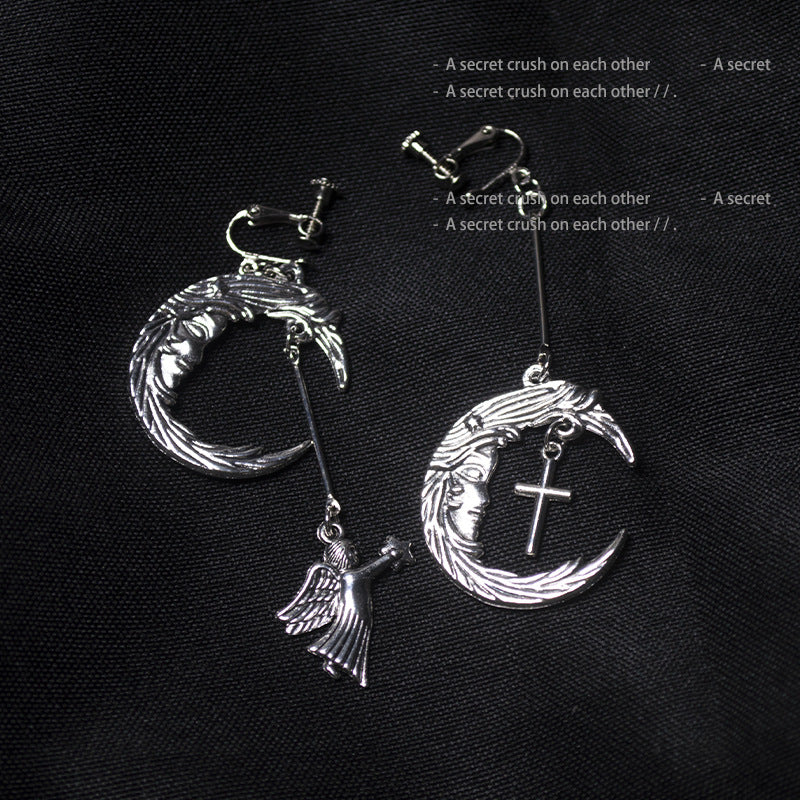 Trendy Retro Moon Cupid Angel Cross Earrings