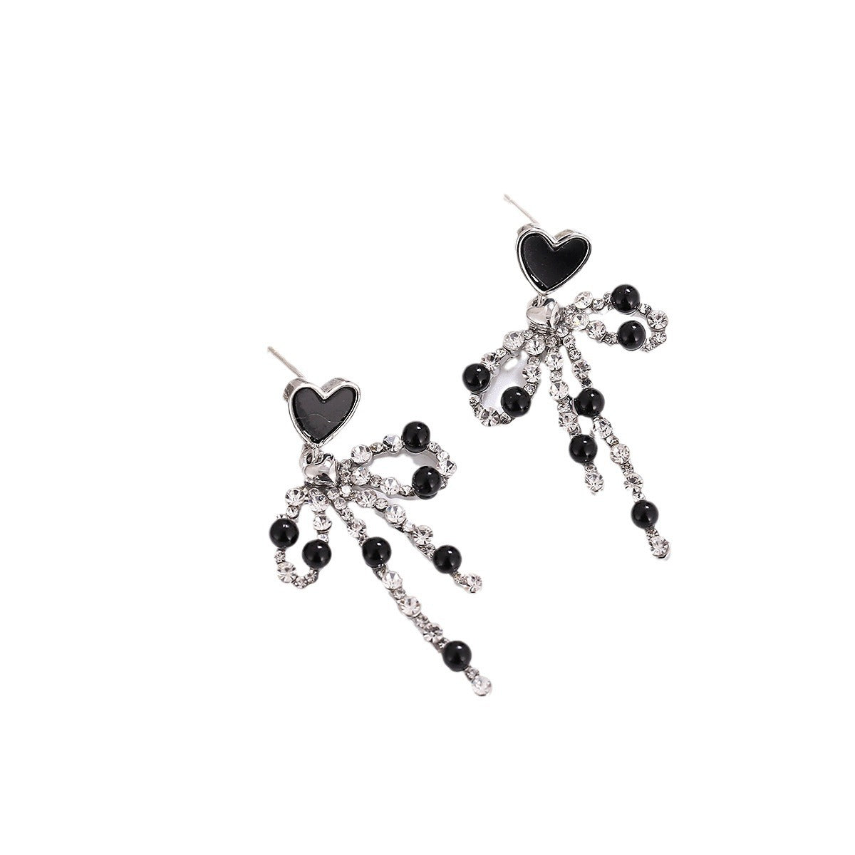 Women's Love Heart Bow Tie Tassel Sweet Earrings