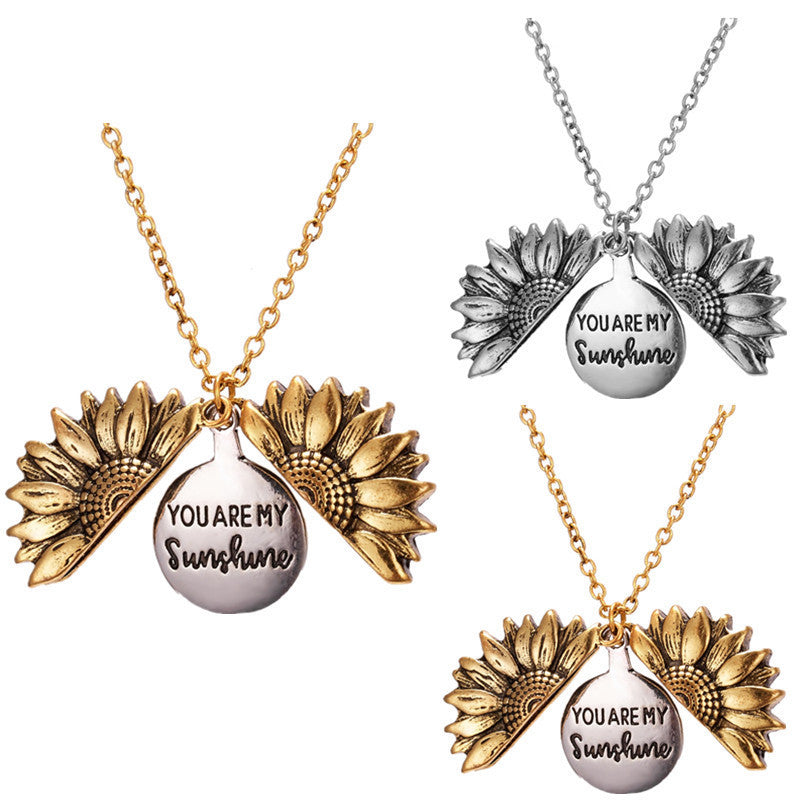 Double Layer Inscription Alloy Flower Short Necklaces