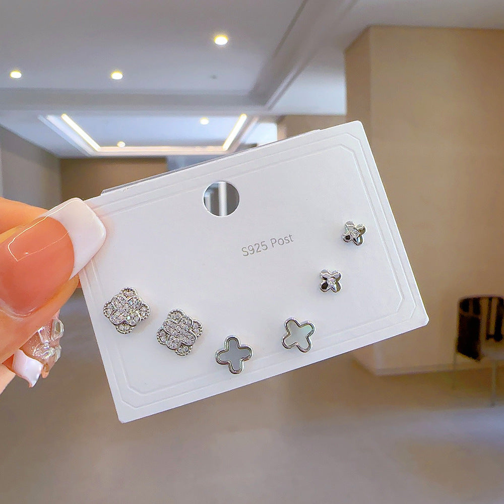 High-grade One Card Three Sier Suit Earrings