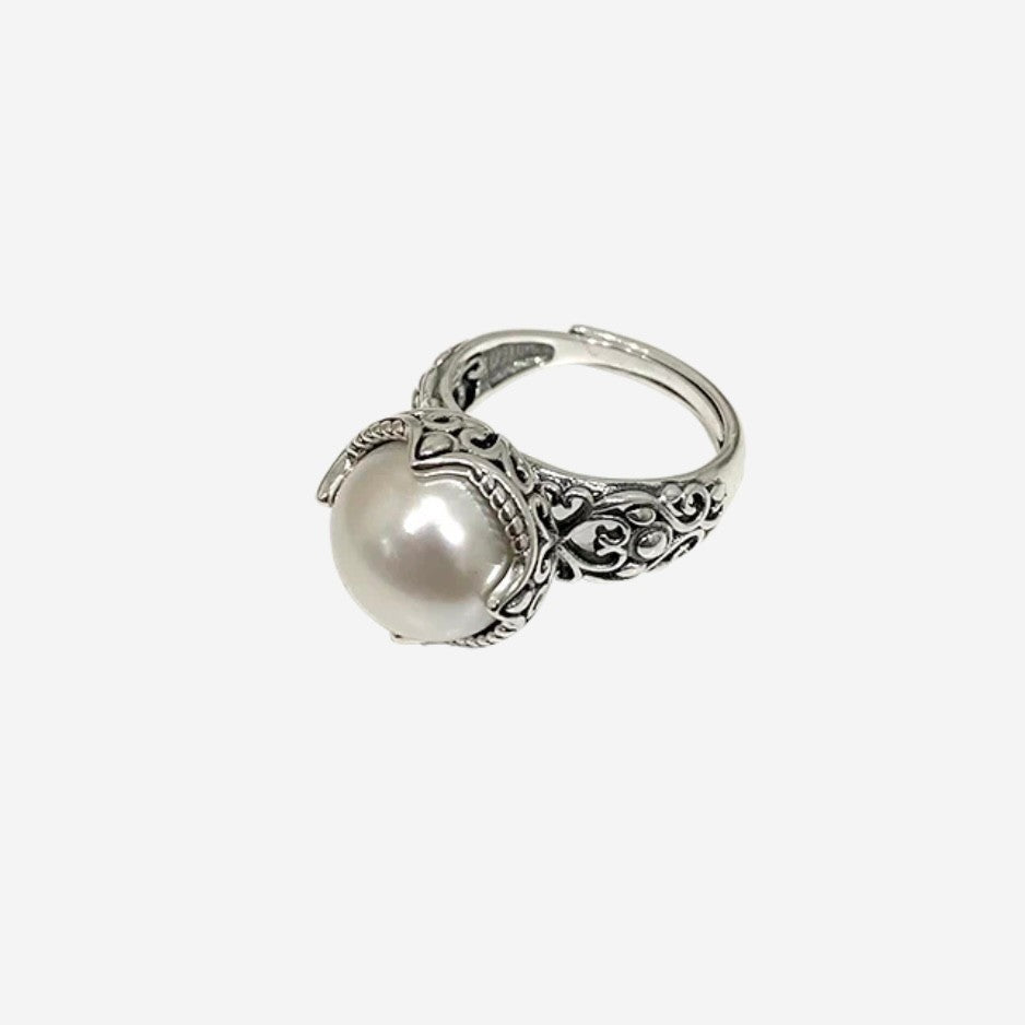 Vintage Thai Sier Big Pearl Queen Female Rings