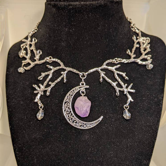 Pendant Purple Natural Crystal Sier Branch Necklaces