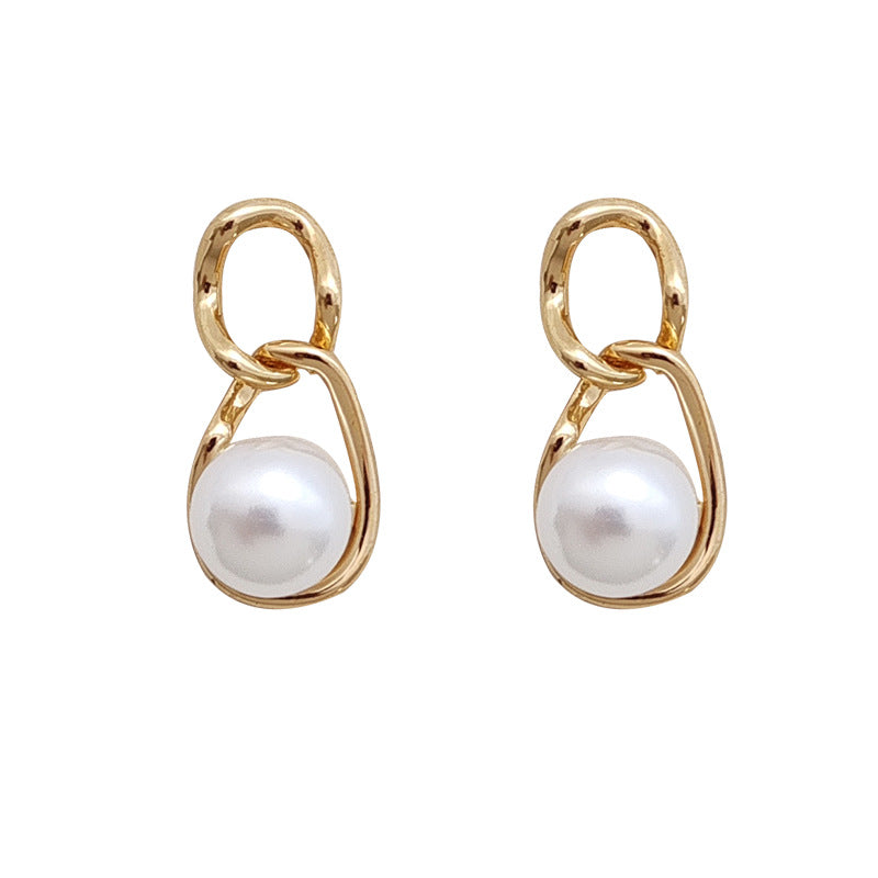 Sier Needle Temperamental Pearl Personality Chain Earrings