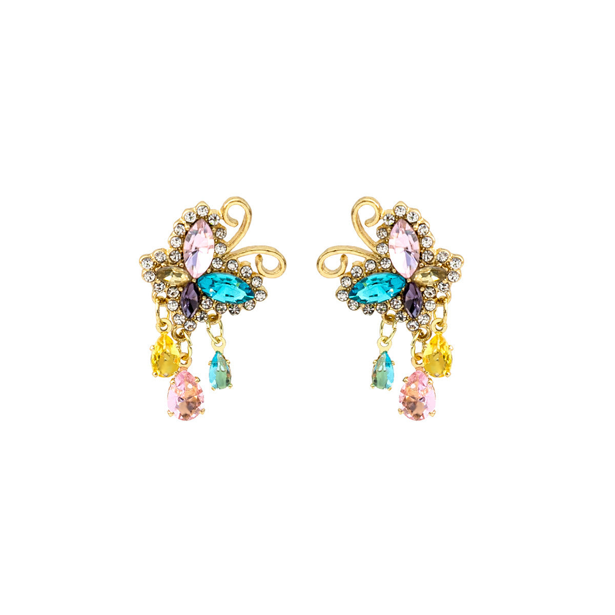 Colorful Rhinestone Butterfly High-grade Water Drop Earrings