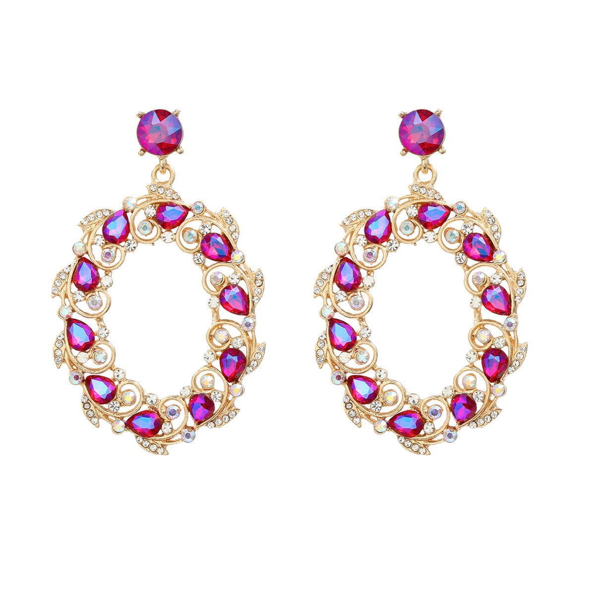 Women's Trendy Colorful Crystals Exaggerated Diamond Oval Earrings