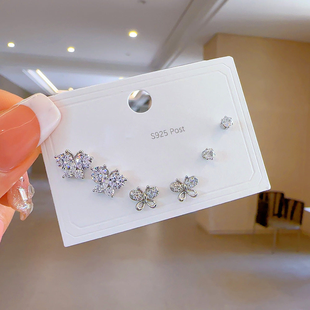 High-grade One Card Three Sier Suit Earrings