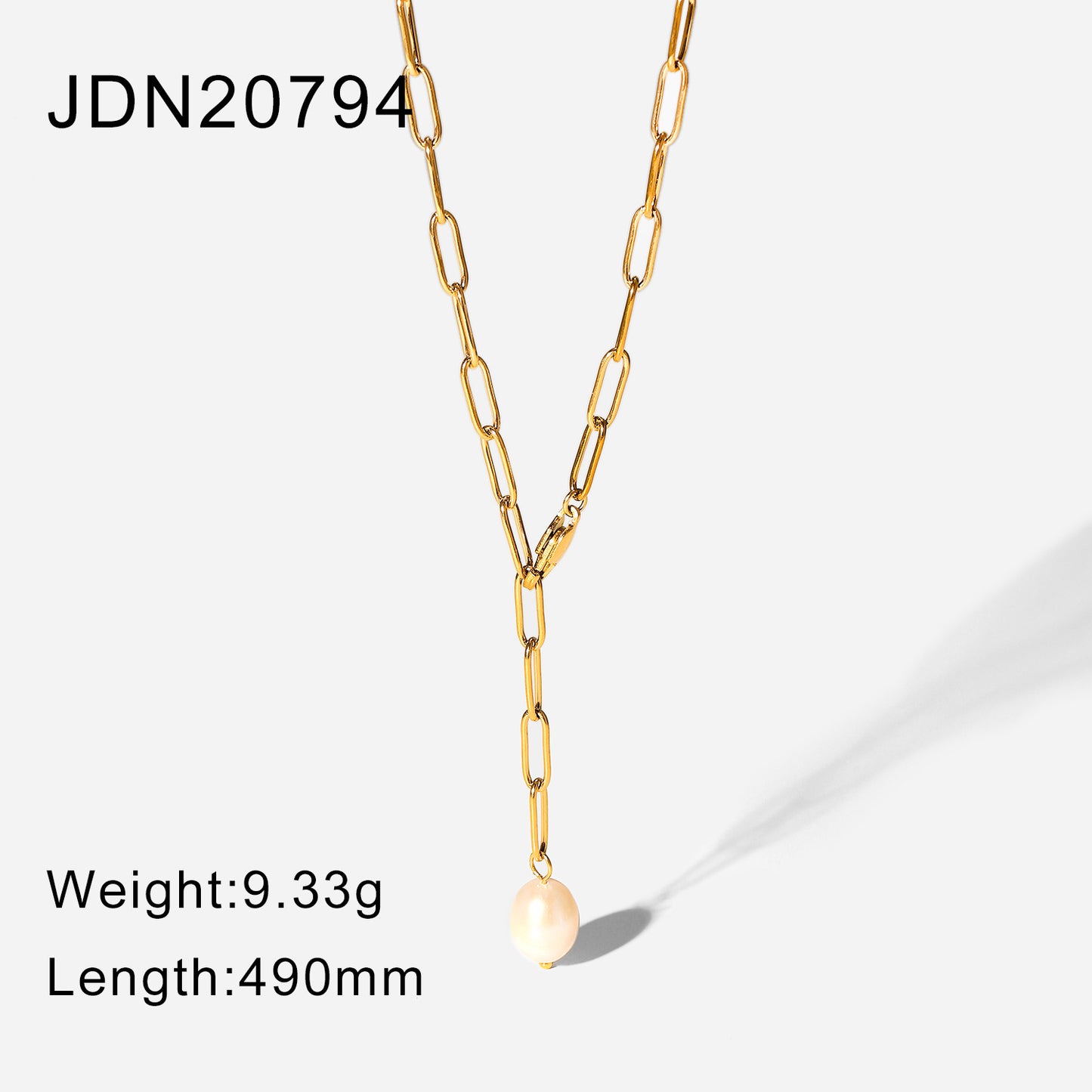 Women's Stainless Steel Clip Chain Pearl Y-shaped Necklaces