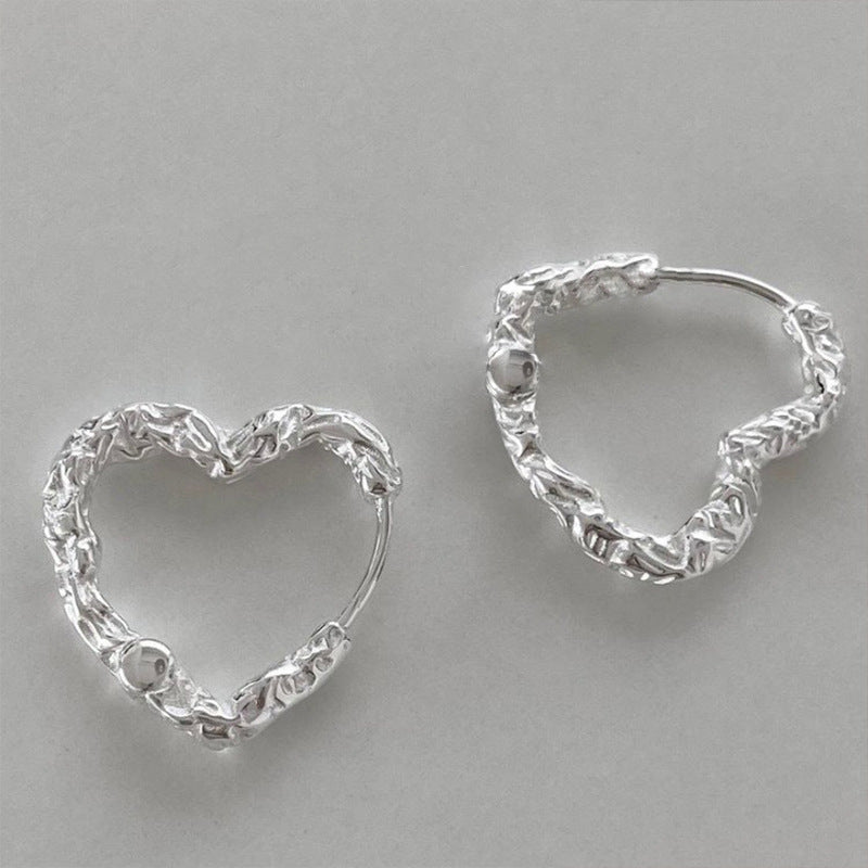 Needle Uneven Texture Surface Heart-shaped Quality Earrings