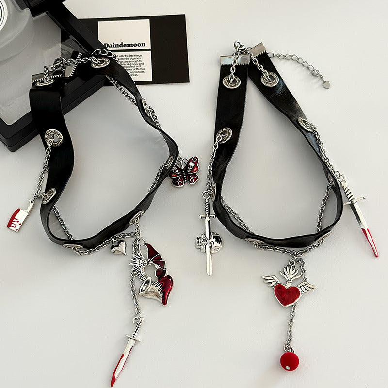 Chaîne Punk coeur rouge pour femmes, pour colliers design