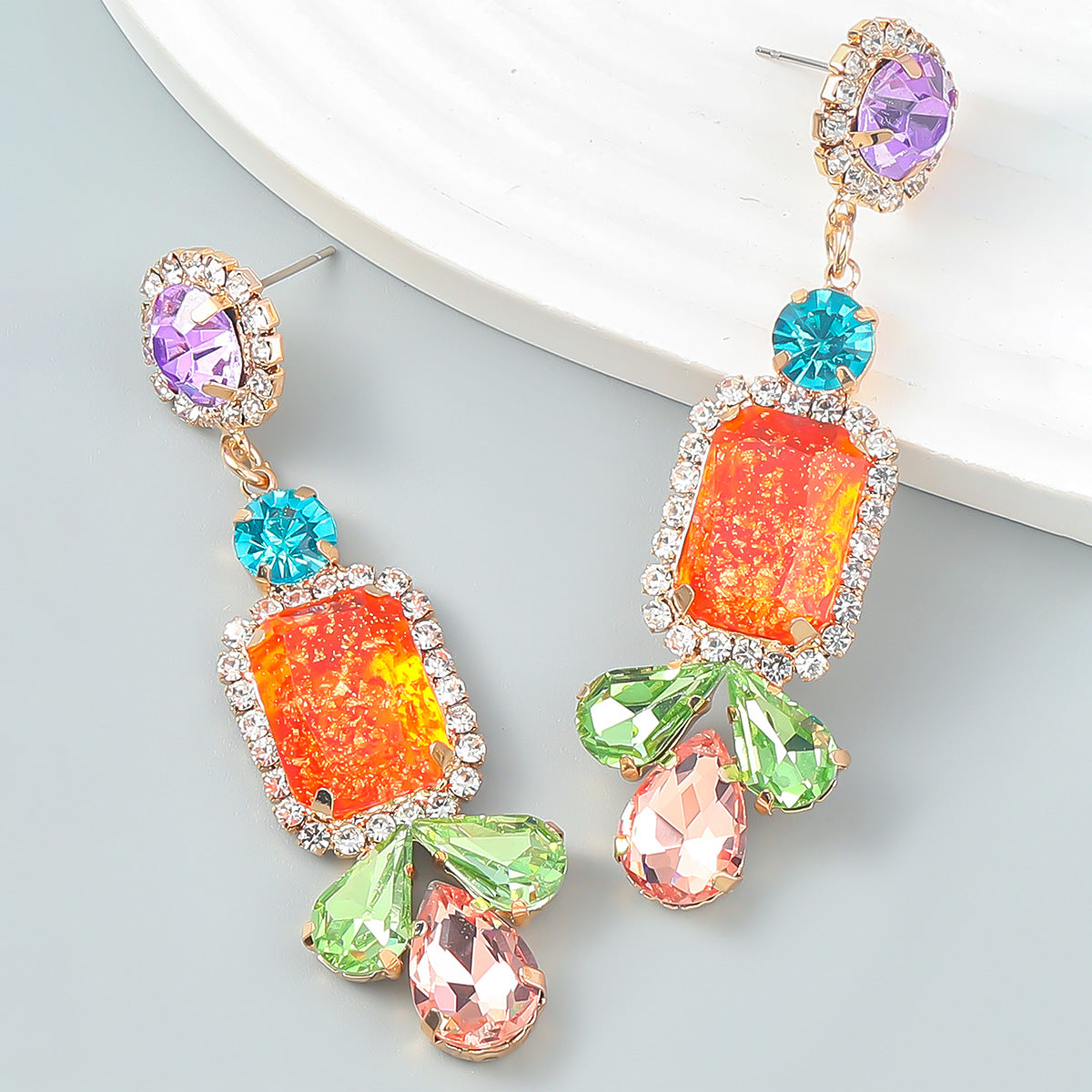Women's Stylish Colored Diamond Series Alloy Geometric Earrings