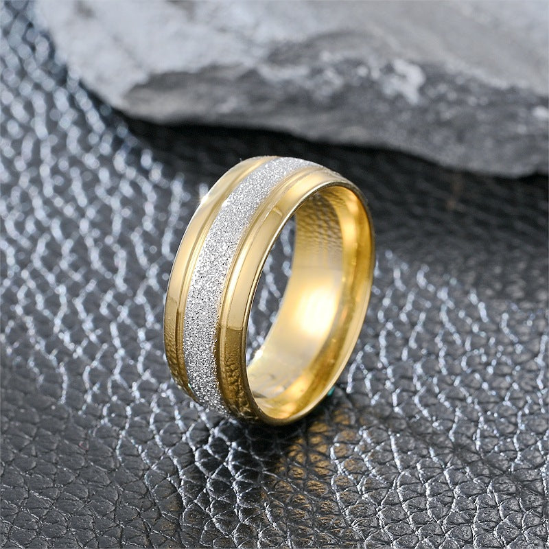 Men's Titanium Steel Fashion Simple Frosted Two-color Rings