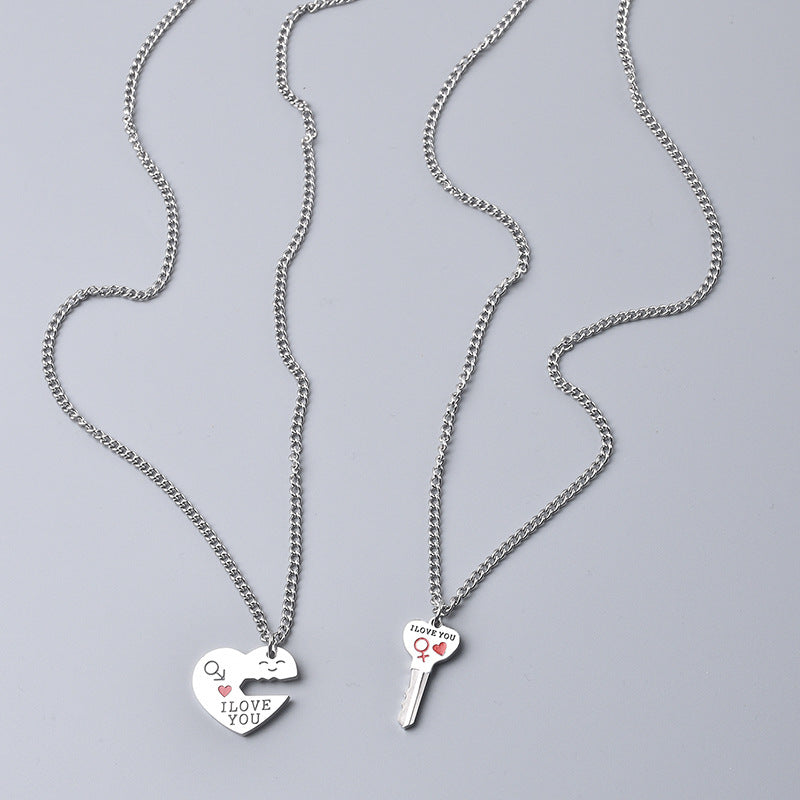 Women's & Men's Titanium Steel Colorfast Couple English Love You And Necklaces
