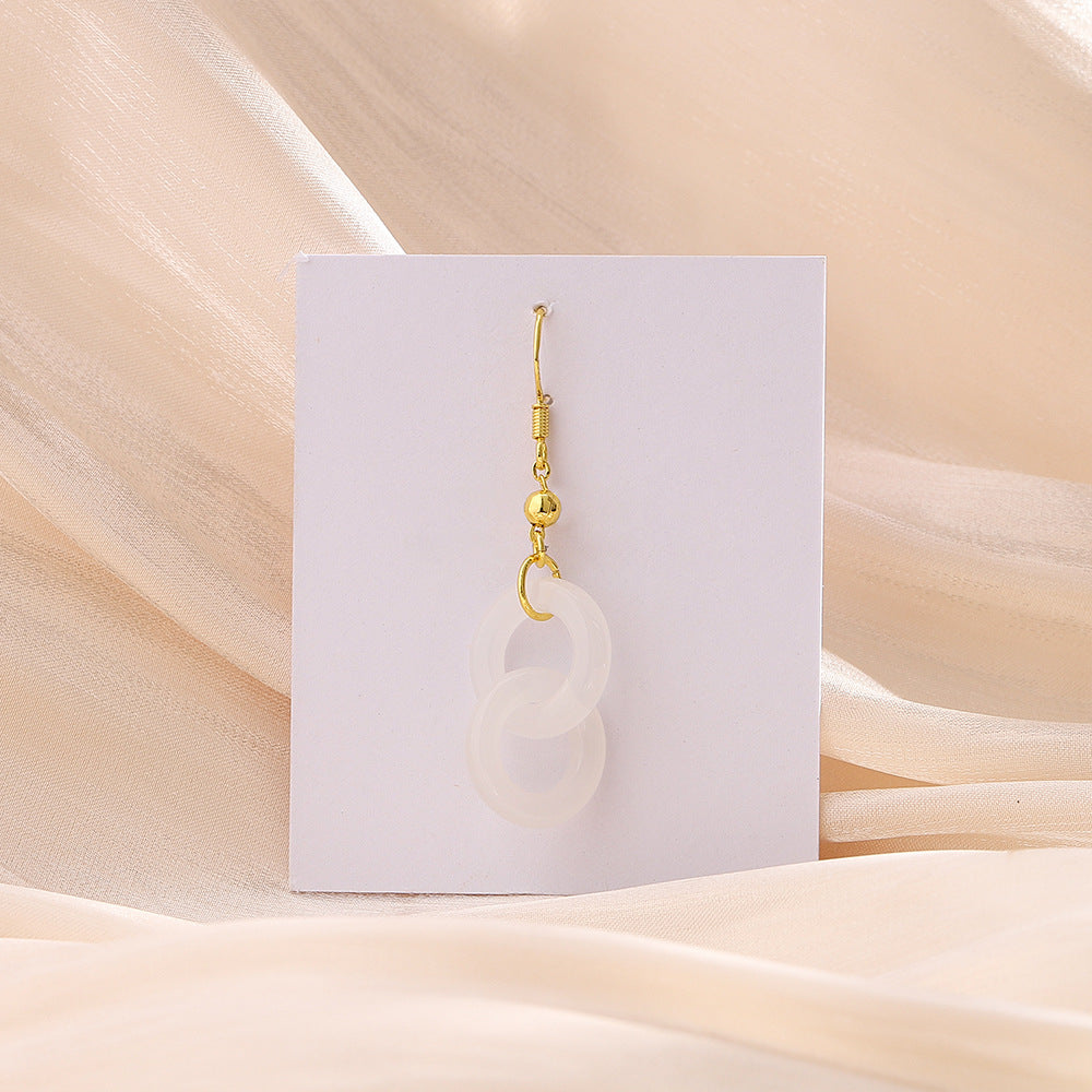 Women's Style Ear Hook White Long Type Chalcedony Earrings