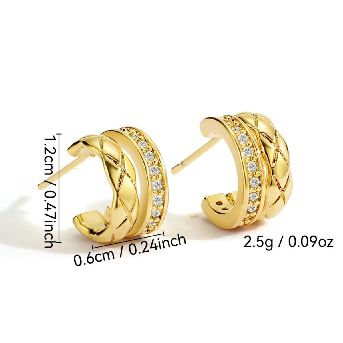 Copper Pin Retro Easy Matching Type Inlaid Zircon Striped Earrings