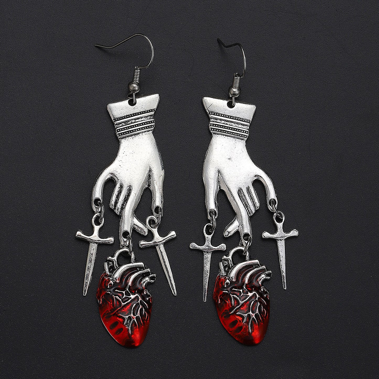 Gothic Dark Blood Drop Heart Palm Female Style Earrings