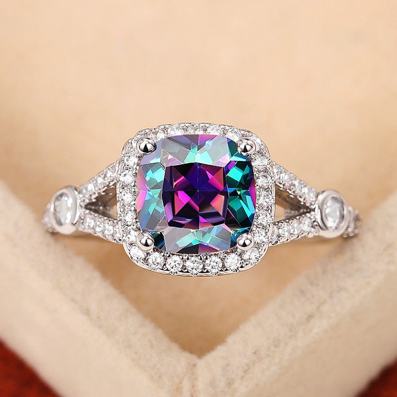 Women's Colorful Square Wedding Exquisite Design Engagement Ceremony Rings