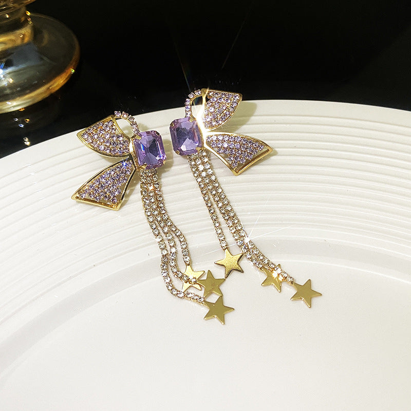 Women's Square Bow Star Tassel Light Luxury Earrings