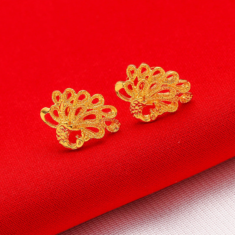 Women's Placer Gold Peacock Gold-plated Wedding Bride Earrings