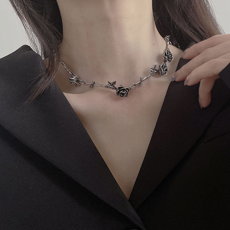 French Style Vintage Accessories Black Camellia Rose Necklaces