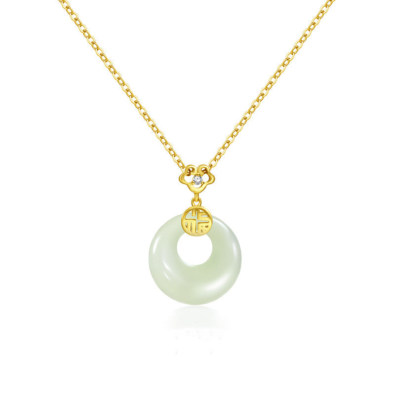 Women's Style Lucky Peace Buckle Jade Pendant Fashion Necklaces