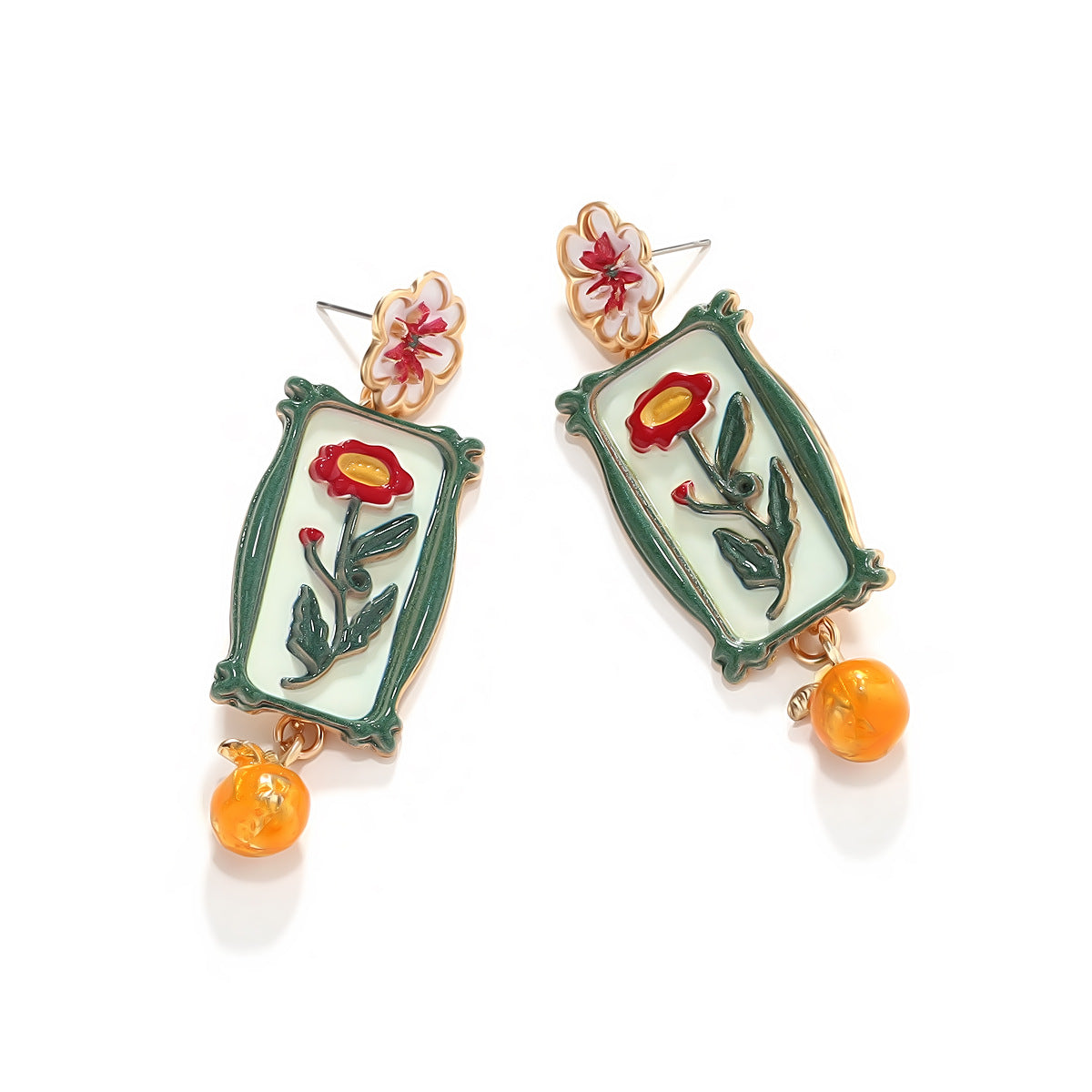 Fashion Painted Flower Orange Fresh Pastoral Style Fruit Rings