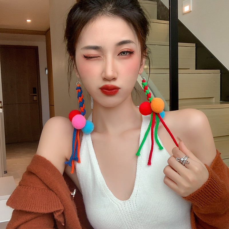 Hairy Ball Funny Quirky Long Asymmetric Earrings