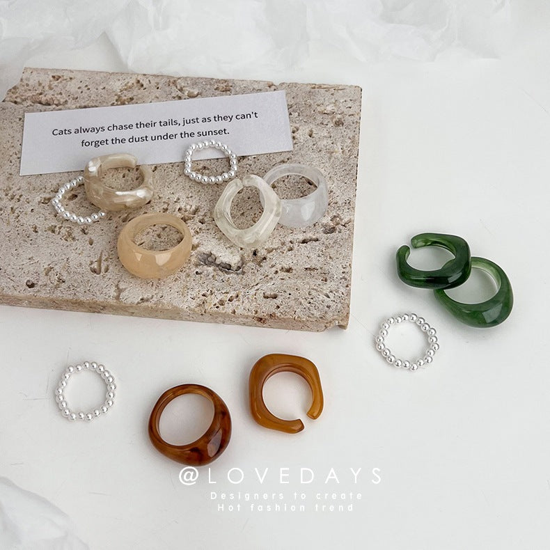 Acrylic Pearl Set Female Tide Index Rings