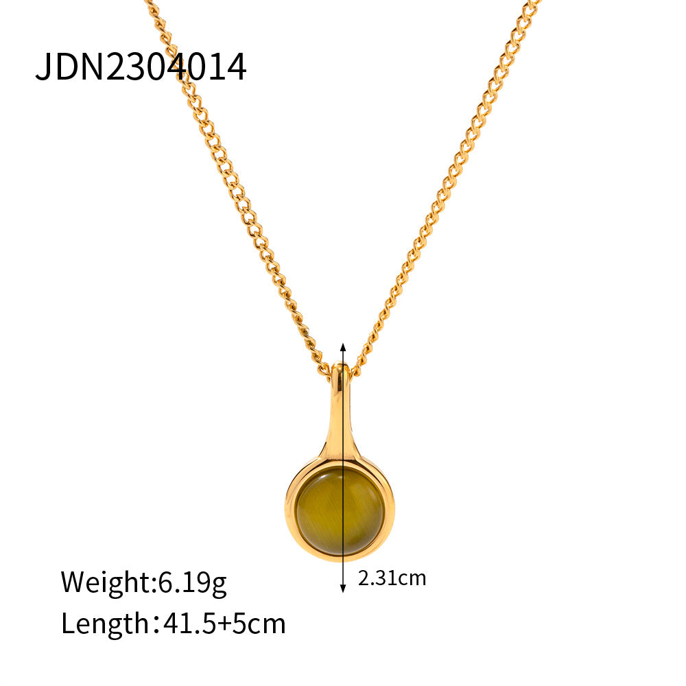 Colliers à pendentif en acier inoxydable opale vert olive