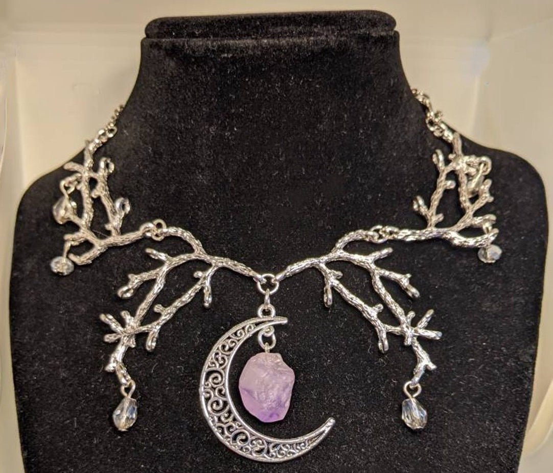 Pendant Purple Natural Crystal Sier Branch Necklaces