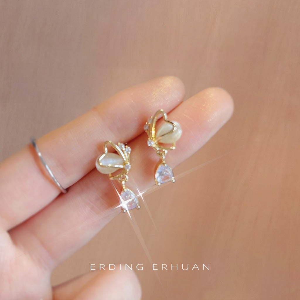 Boucles d'oreilles en verre plaqué aiguille en argent papillon Zircon