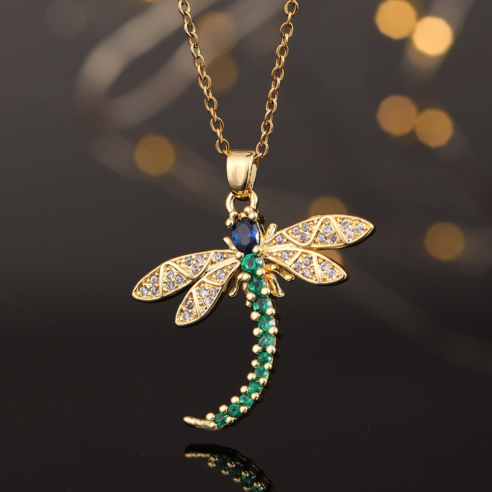 Colliers lumineux pendentif libellule en Zirconium incrusté de Micro or véritable pour femmes