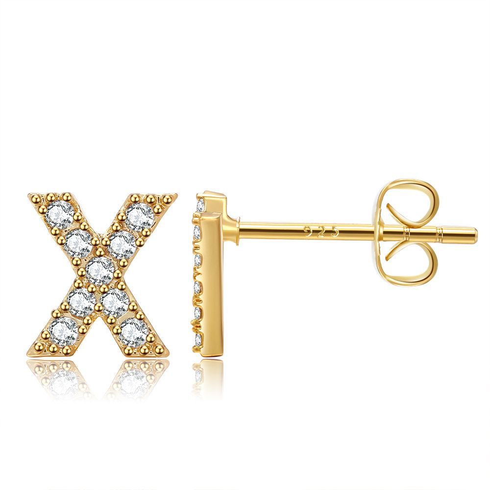 Women's Trend Small Alphabet Letter Brass Gold Earrings