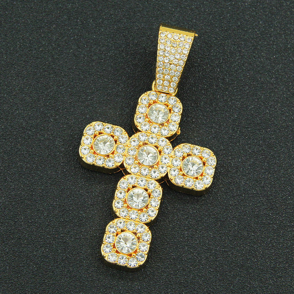 Colliers à maillons cubains avec pendentif croix en diamant pour hommes