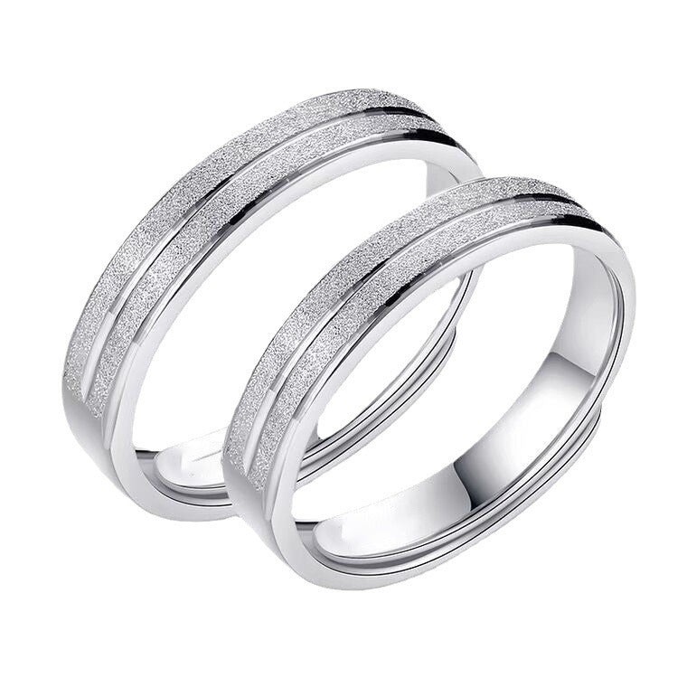 Sier Striped Frosted Couple Female Niche Ring