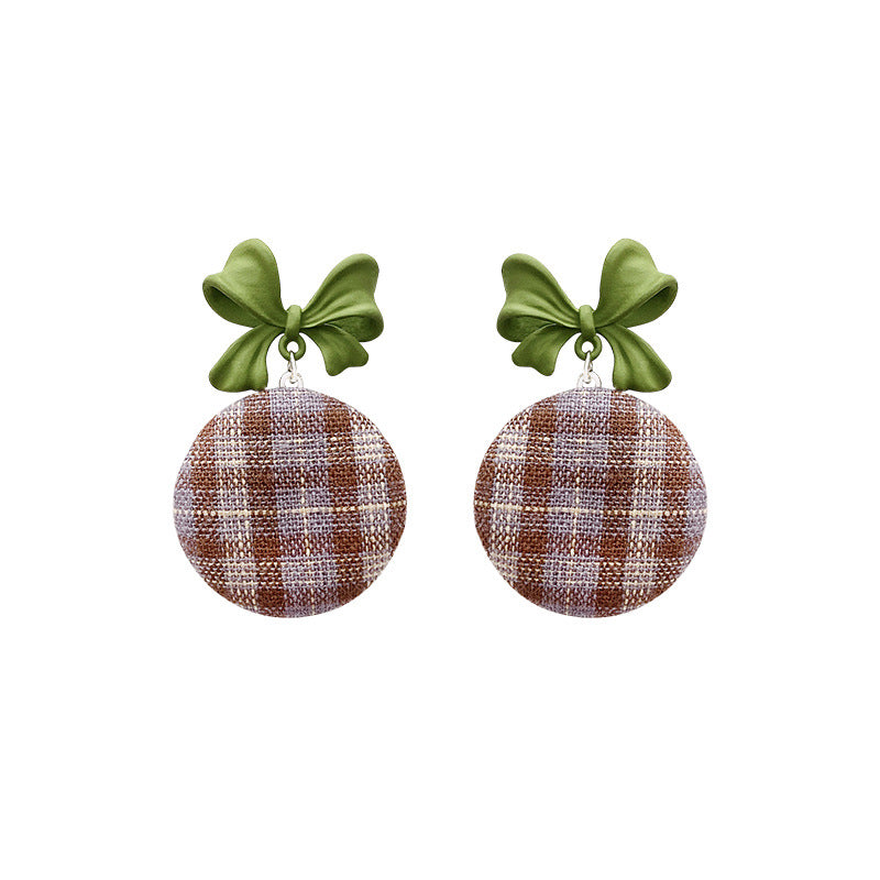 Style Plaid Bow Fashionable Temperament High Earrings