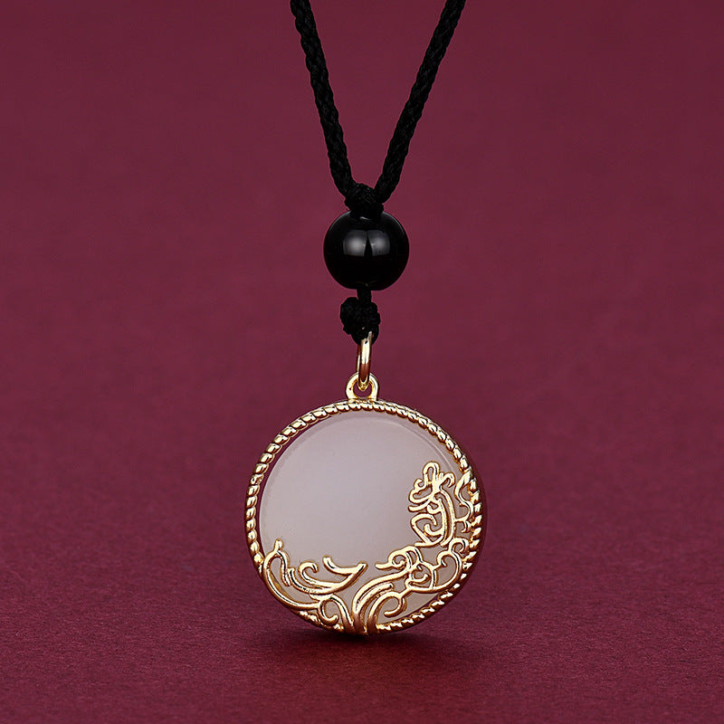 Women's & Men's Gold Inlaid Jade Chinese Style National Fashion Necklaces