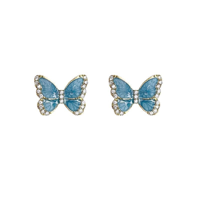 Women's Needle Drip Glazed Rhinestone Blue White Earrings