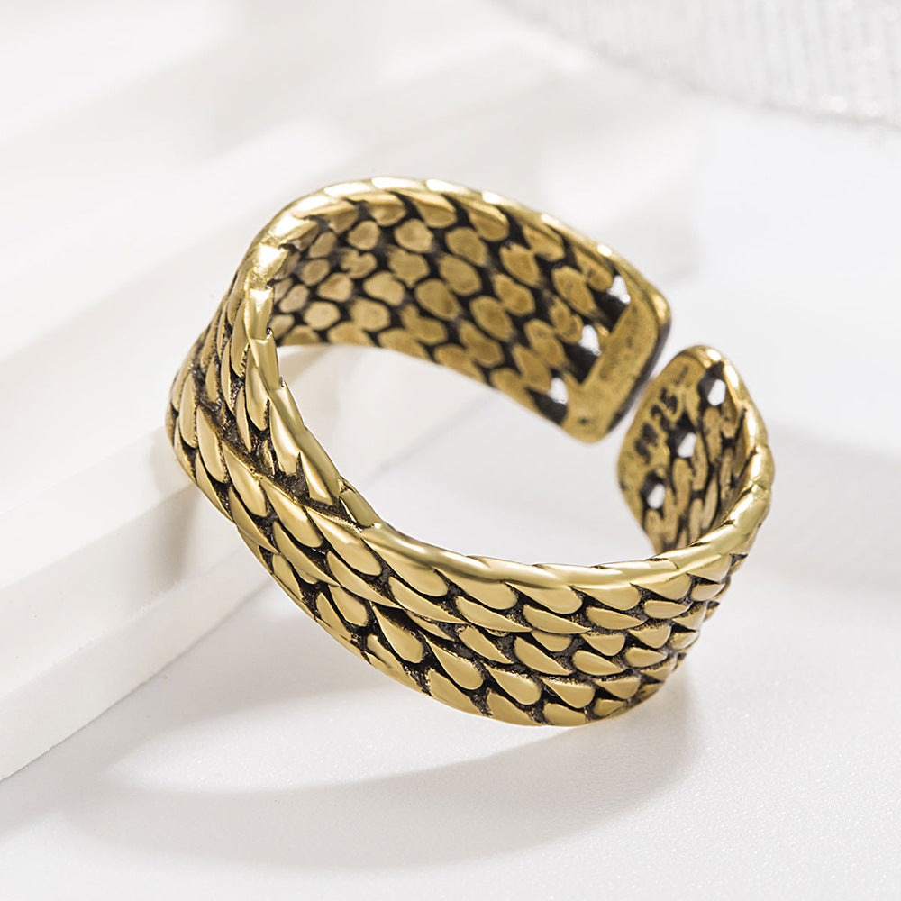 Style Bronze Woven Design Minimalist High Rings