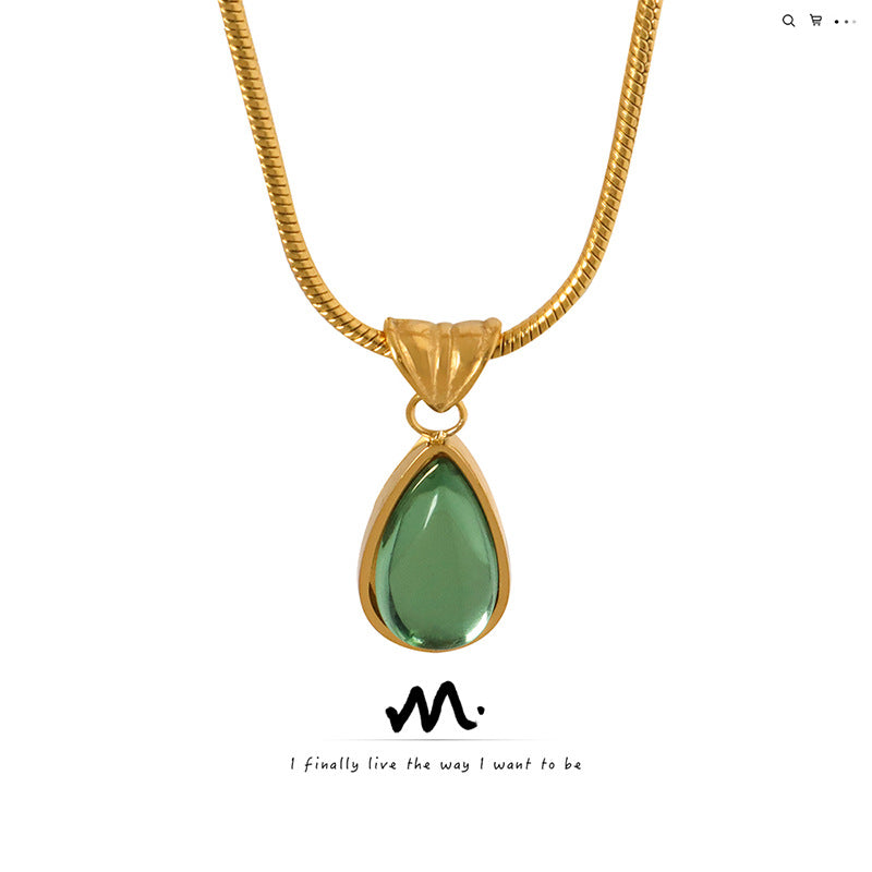 Colliers rétro pour femmes, pendentif goutte d'eau, vert Olive, bleu