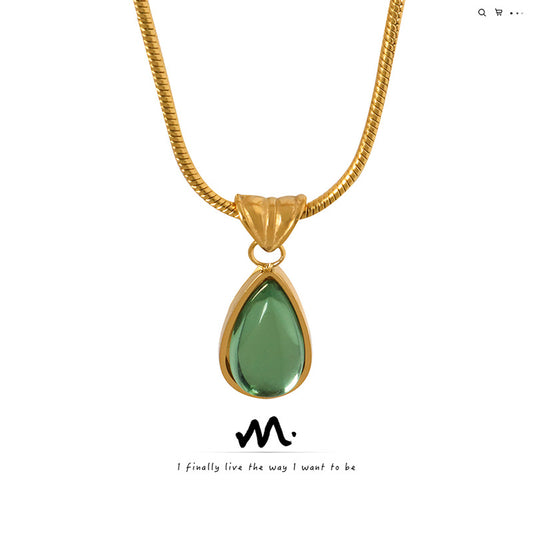 Colliers rétro pour femmes, pendentif goutte d'eau, vert Olive, bleu