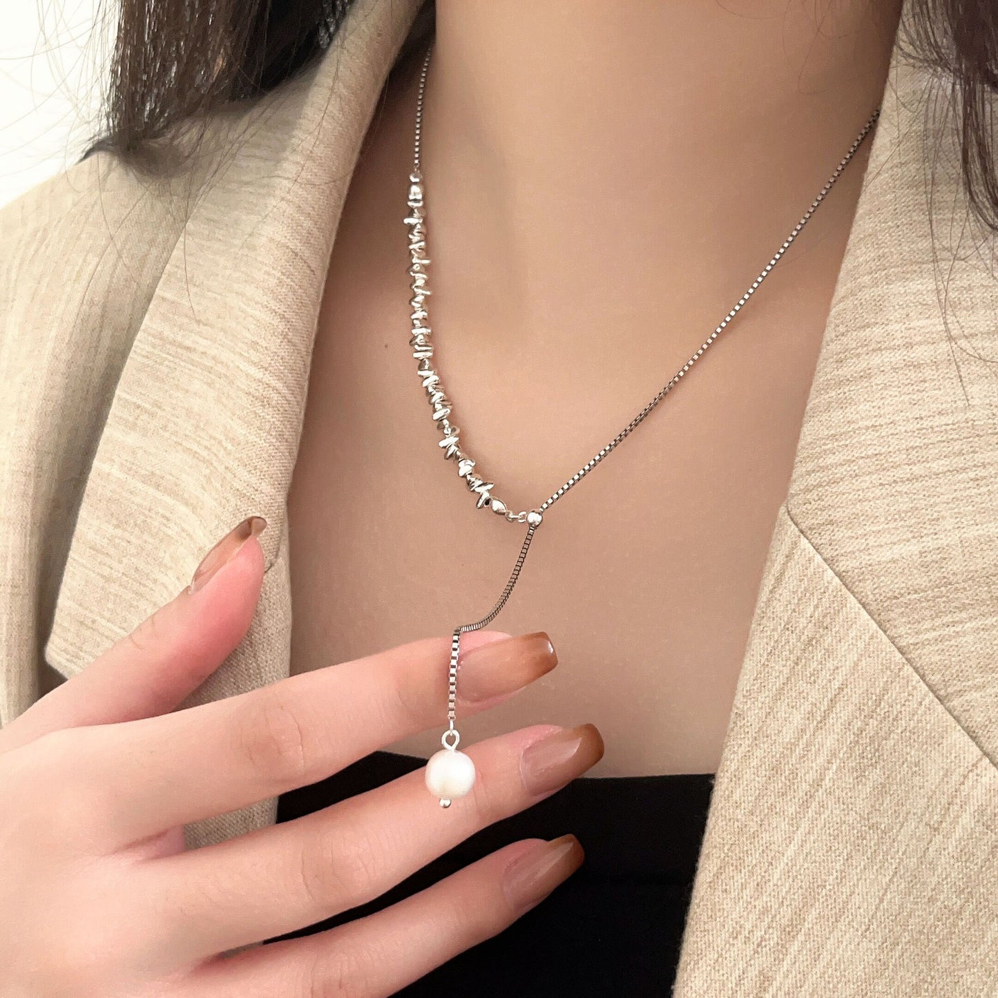 Sterling Pearl Small Pieces Of Design Clavicle Chain Necklaces