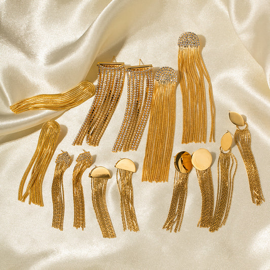 Trendy Jewelry Gold-plated Stainless Steel Tassel Earrings