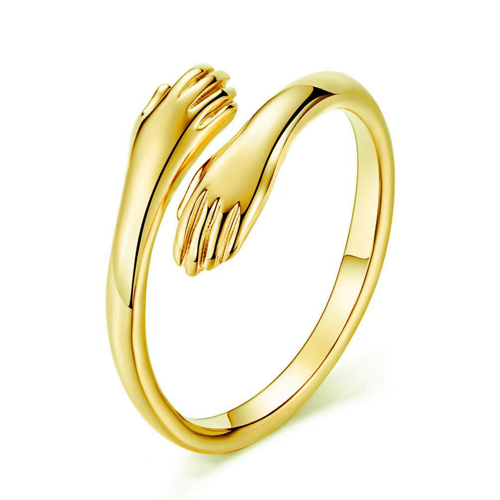 Cold Oil Pressure Hug Hands Titanium Steel Female Fashion Personalized Ring