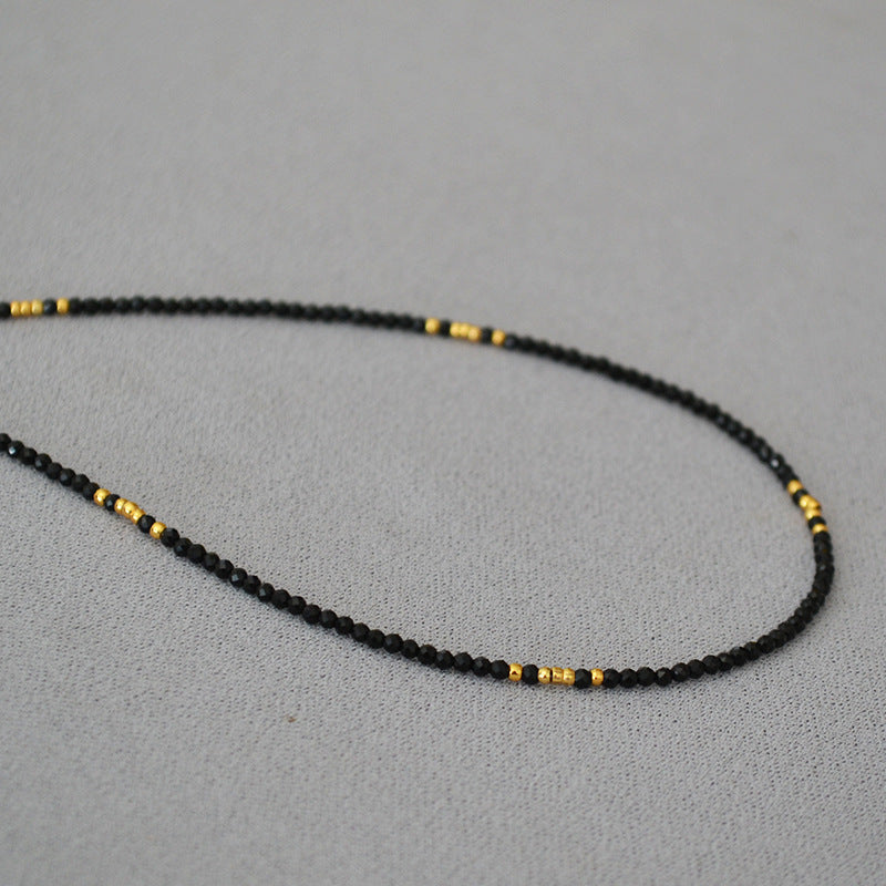 Shiny Carved Black Pointed Crystal Small Golden Necklaces
